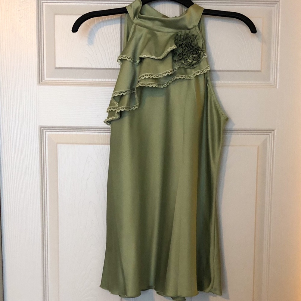 Olive Green Sleeveless Ruffled Top - B Wear